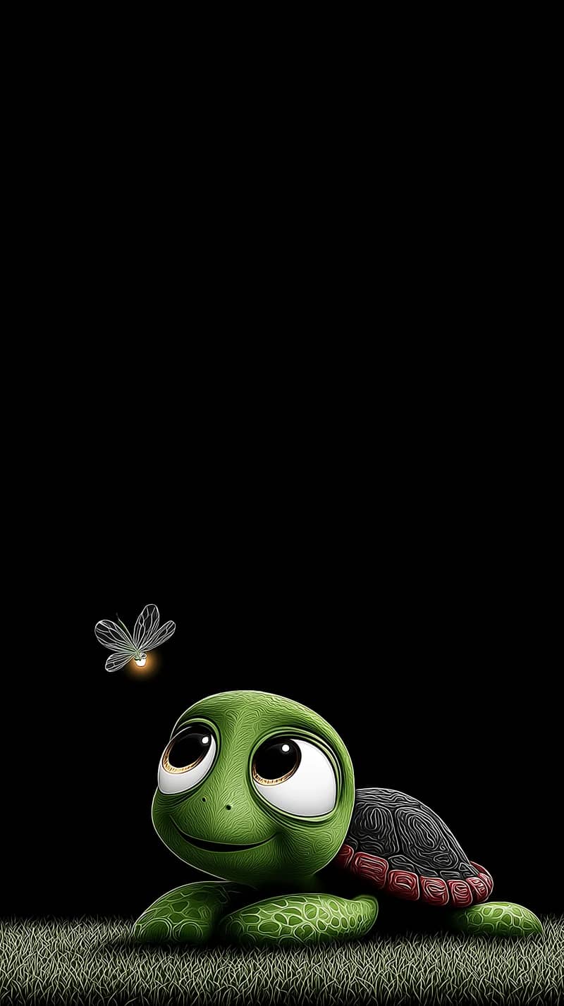 Dreamy Turtle Under Firefly Glow Minimal Dark Art Wallpaper | Picmaze
