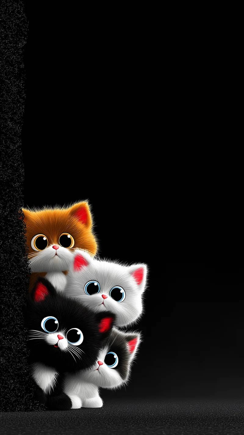 Cute Kittens Peek Wallpaper on Black Background 4K HD Wallpaper | Picmaze