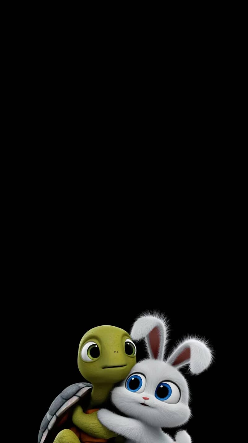 Adorable Bunny and Turtle Hug Minimal Black Wallpaper - 3D Wallpaper mobile Wallpaper | Picmaze
