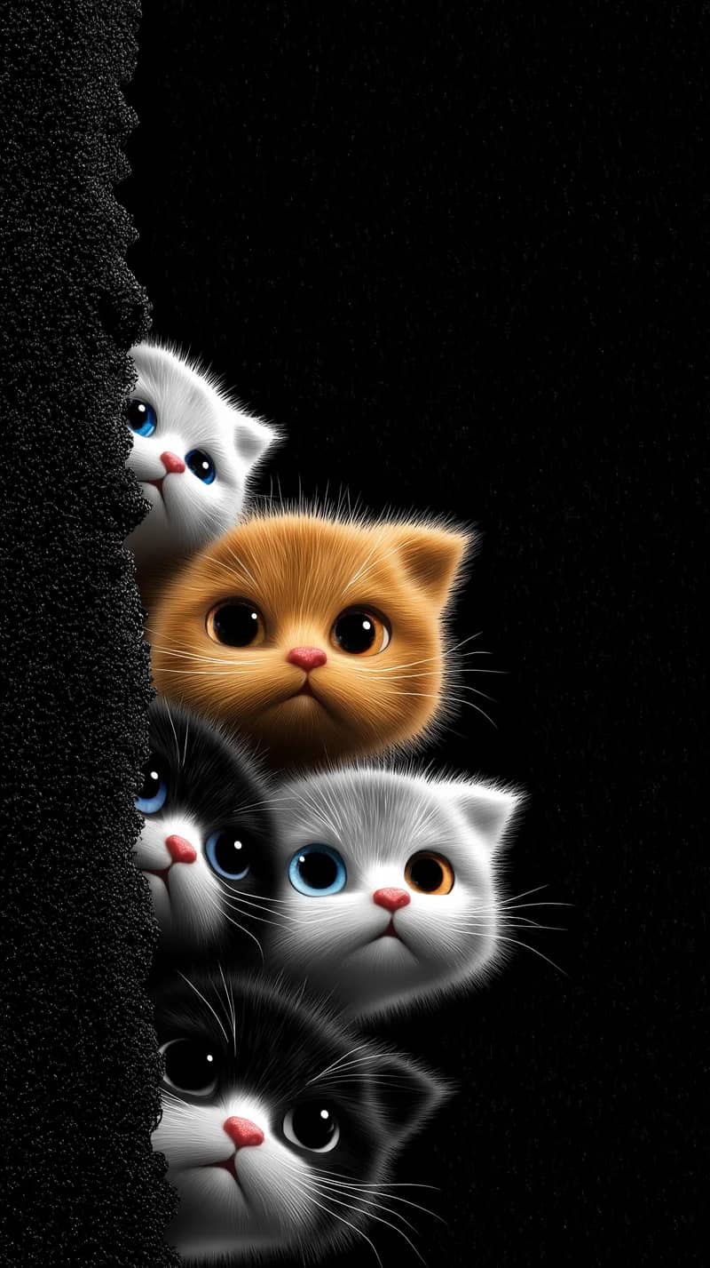 Soft Glowing Kittens Peeking Dark Minimal Aesthetic Wallpaper Wallpaper | Picmaze