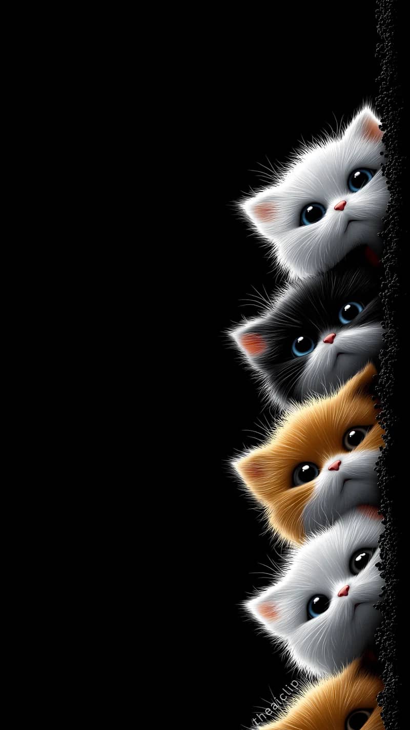 Curious Kitten Peek Cute Dark Minimal Phone Wallpaper Wallpaper | Picmaze