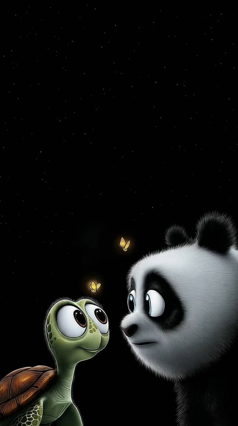 Cute Panda and Turtle with Fireflies Night 3D Wallpaper - 3D Wallpaper mobile Wallpaper | Picmaze