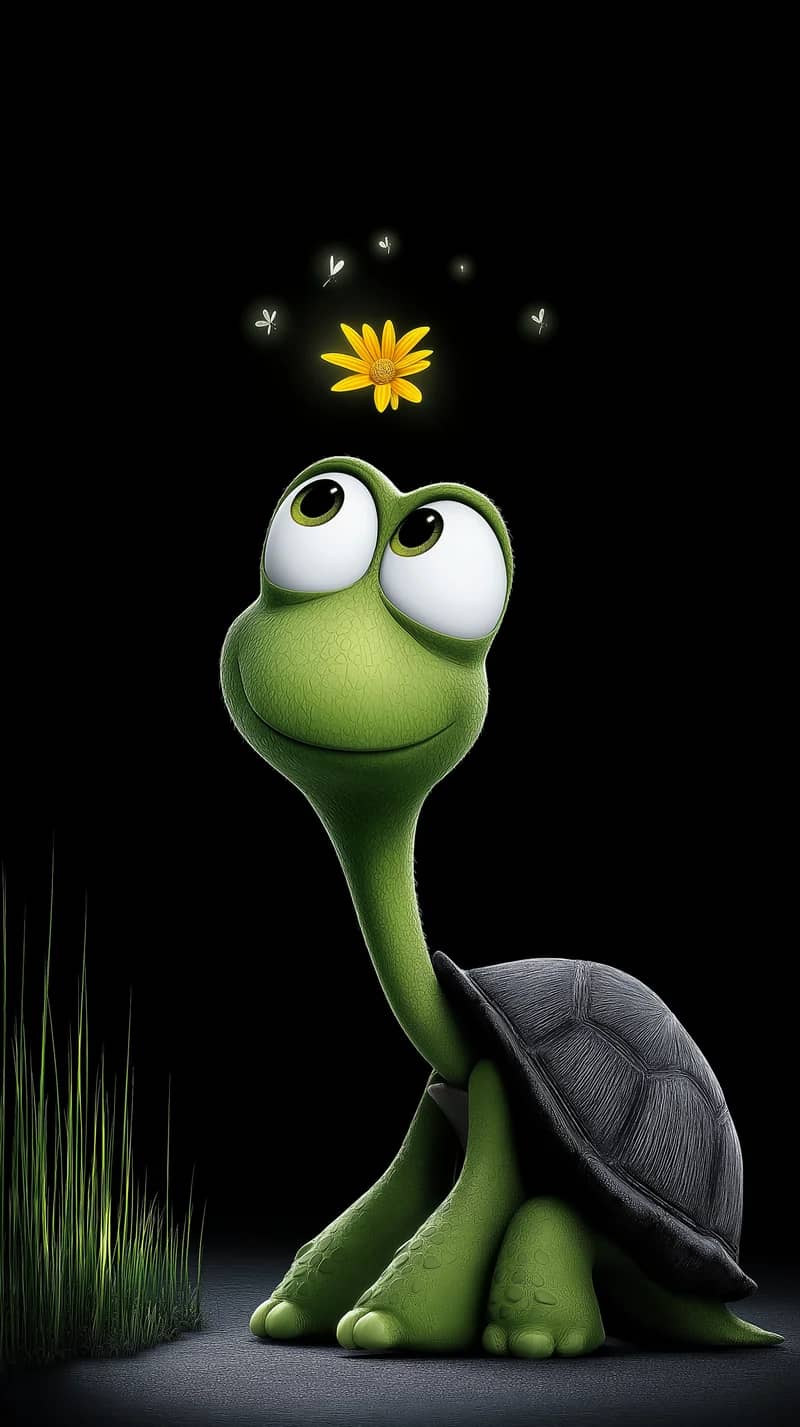 Dreamy Turtle Watching Flower Glow Minimal Dark Art - Turtle mobile Wallpaper | Picmaze