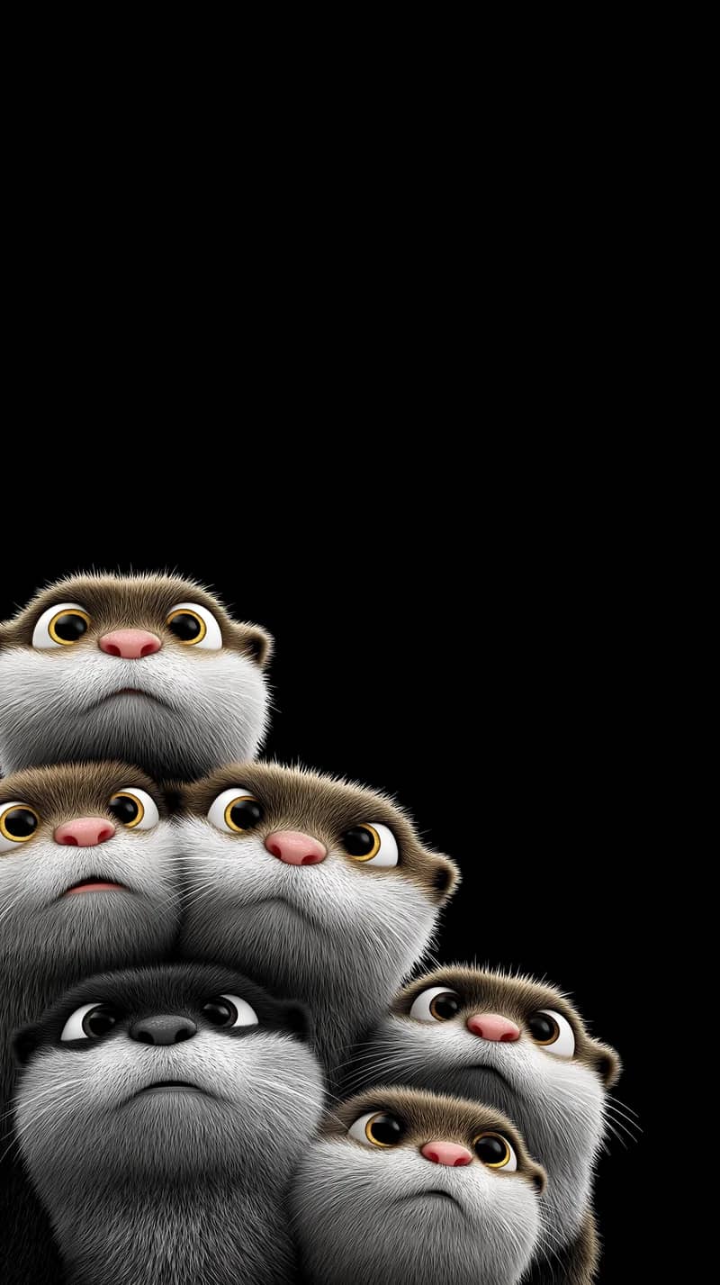 Cute 3D Otter Stack Wallpaper Black Background HD - Otters mobile Wallpaper | Picmaze