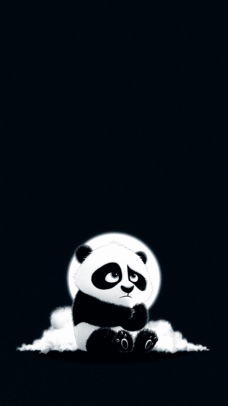 Sad Panda Under Full Moon Android Wallpaper – Cute Cartoon Panda Cloud Night Minimal Background - Panda Wallpapers mobile Wallpaper | Picmaze