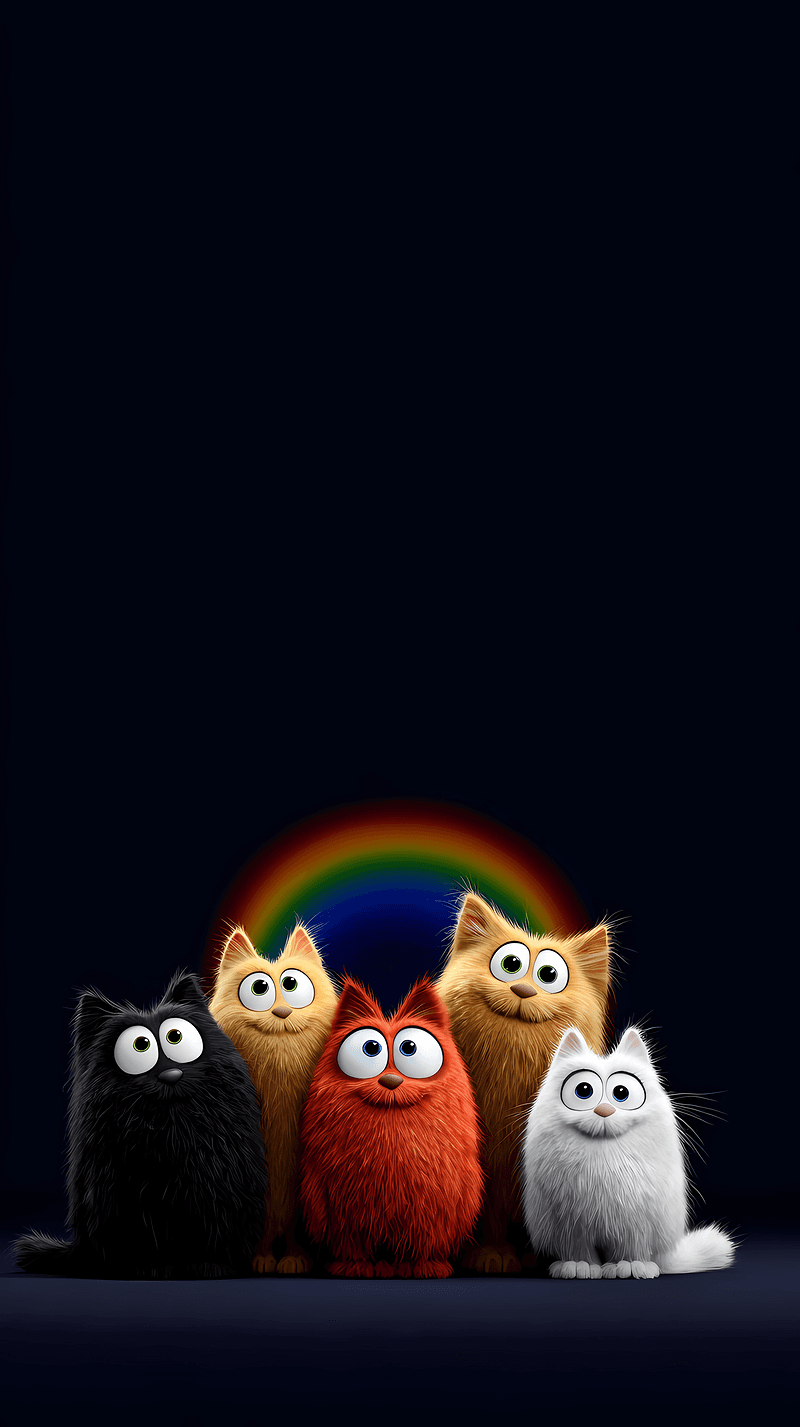 Cute Rainbow Cat Friends Wallpaper – Fluffy Cartoon Kittens Dark Aesthetic Android Background - Cat Wallpapers mobile Wallpaper | Picmaze