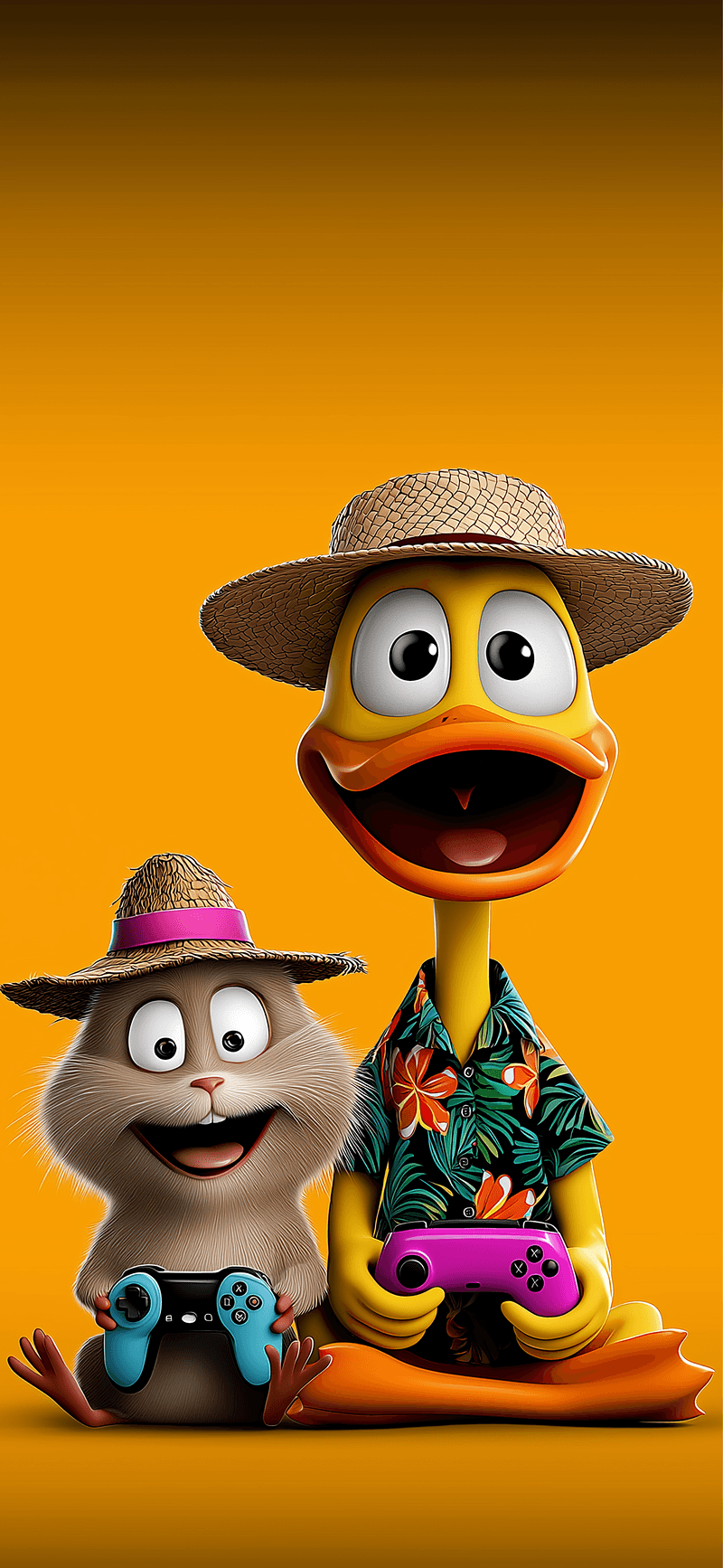 Cute Cartoon Duck and Bunny Gaming 3D Wallpaper - ios wallpapers mobile Wallpaper | Picmaze