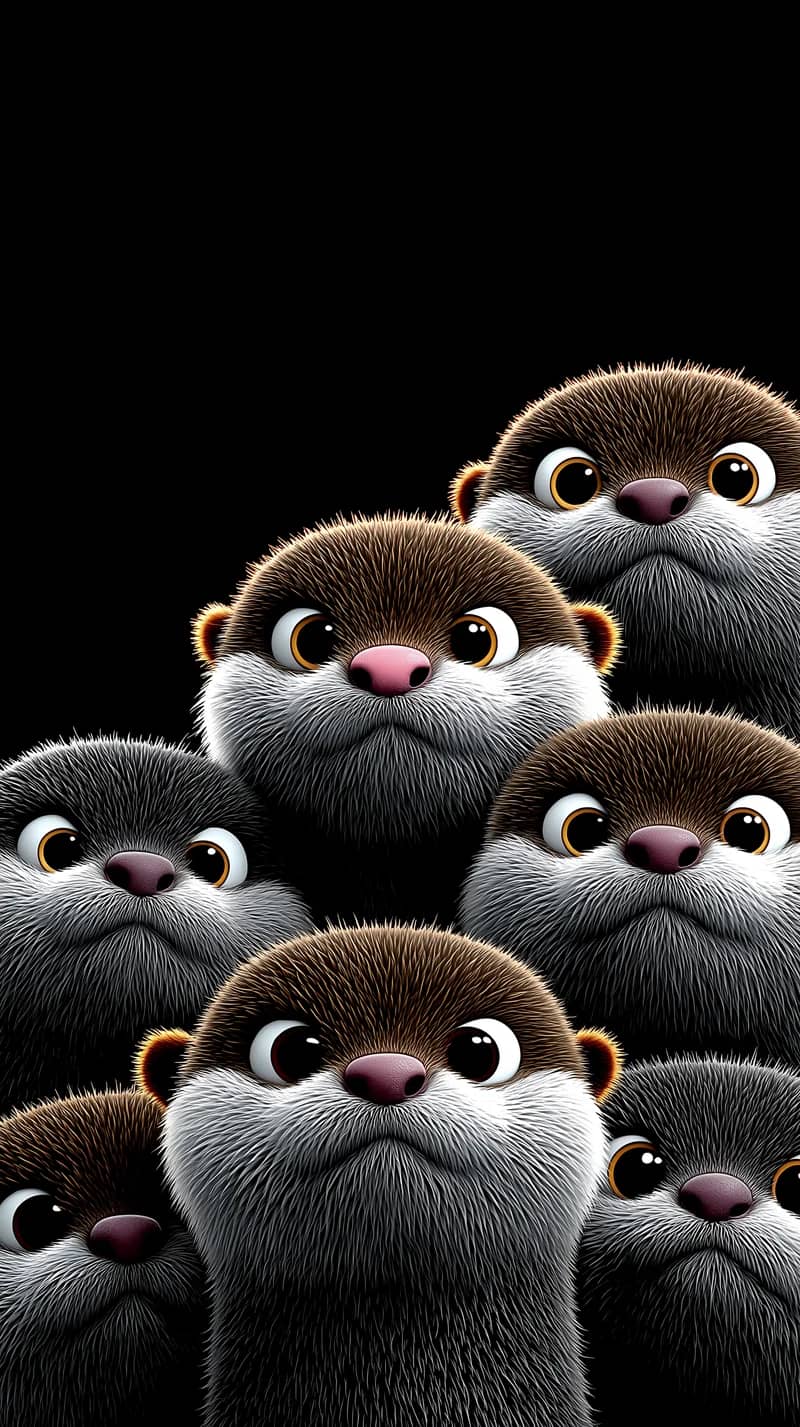 Cute 3D Otter Faces Wallpaper Black Background HD - Otters mobile Wallpaper | Picmaze