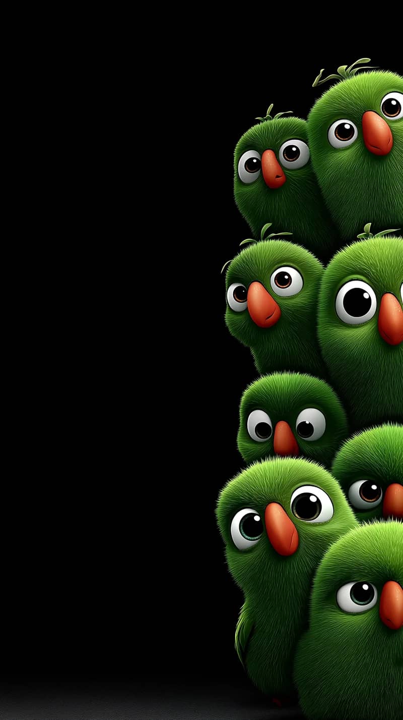 Cute Green Birds Cluster Minimal Dark Aesthetic Wallpaper - parrots mobile Wallpaper | Picmaze