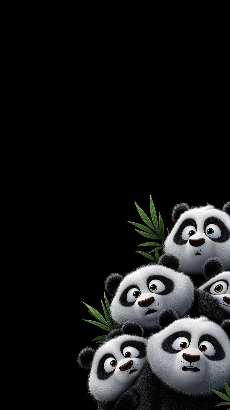 Cute Panda Family Cluster Dark Minimal Aesthetic Wallpaper - Panda Wallpapers mobile Wallpaper | Picmaze