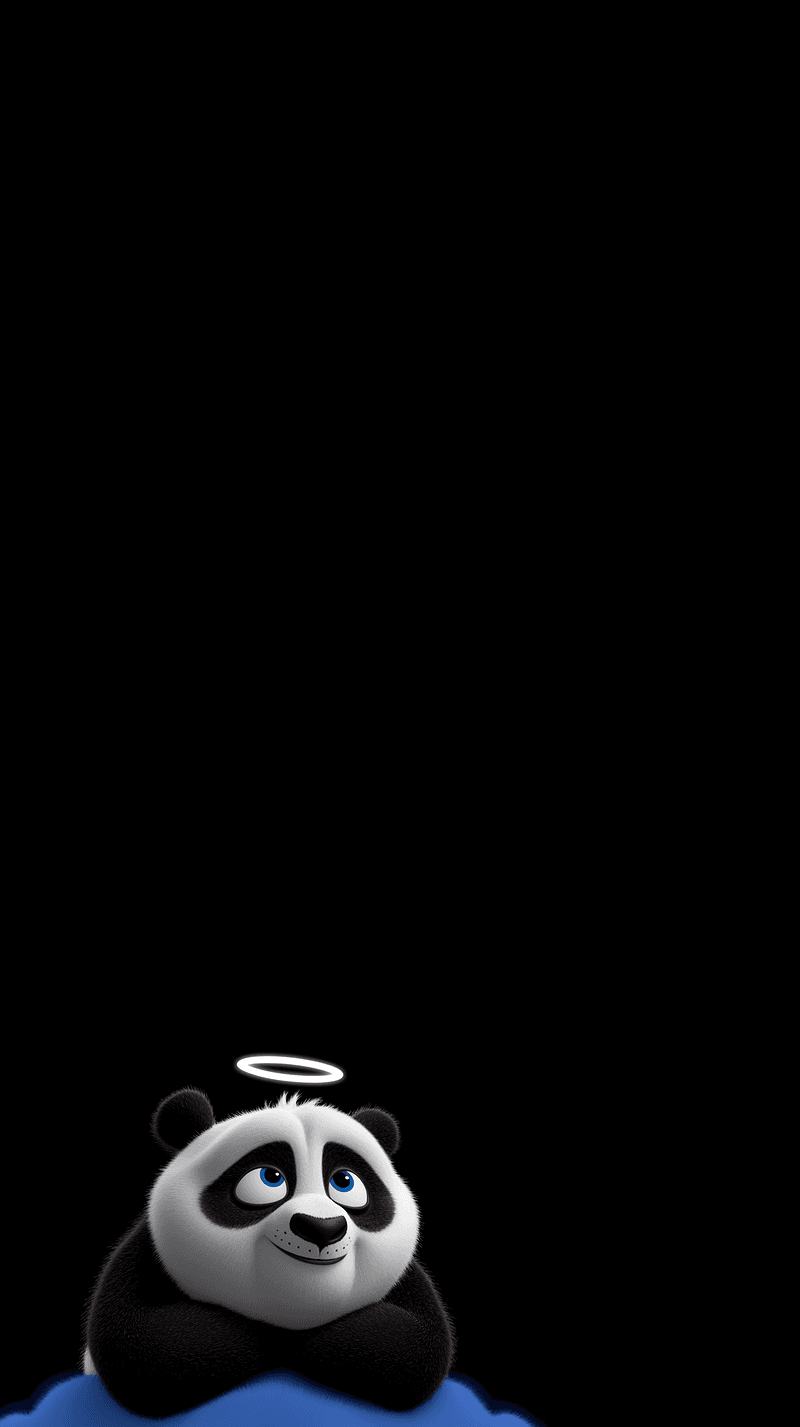 Cute Angel Panda on Cloud Android Wallpaper – Cartoon Panda Looking Up Minimal Dark Background - Panda Wallpapers mobile Wallpaper | Picmaze