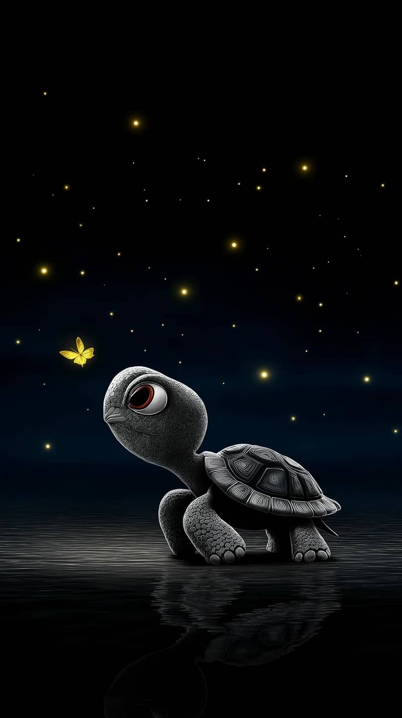 Midnight Turtle with Golden Butterfly Starry Night Art - Turtle mobile Wallpaper | Picmaze