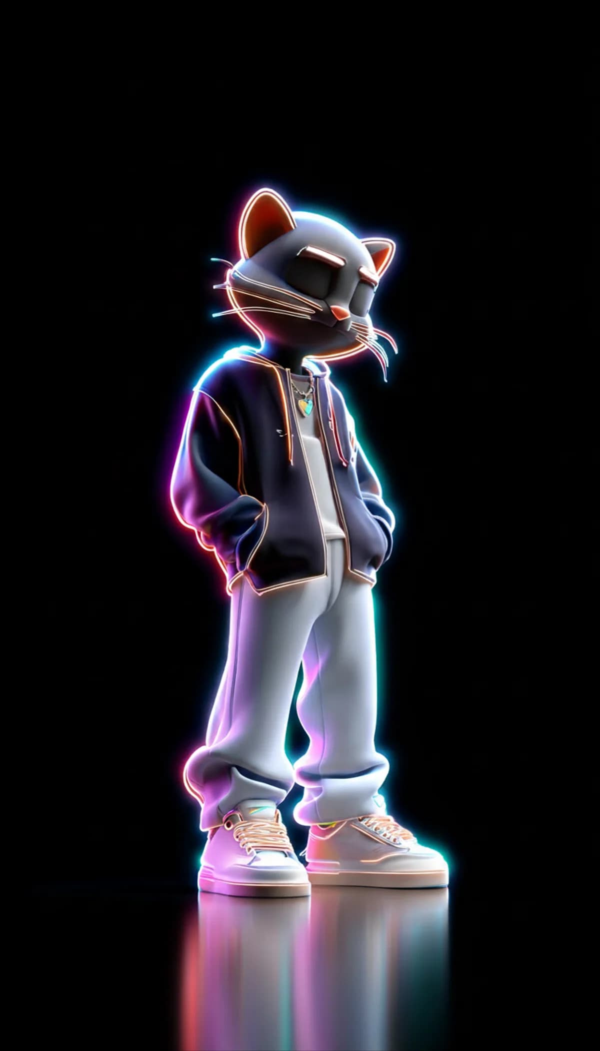 Neon Gradient Cat 3D Wallpaper with Colorful Glow wallpaper - neon style | Picmaze