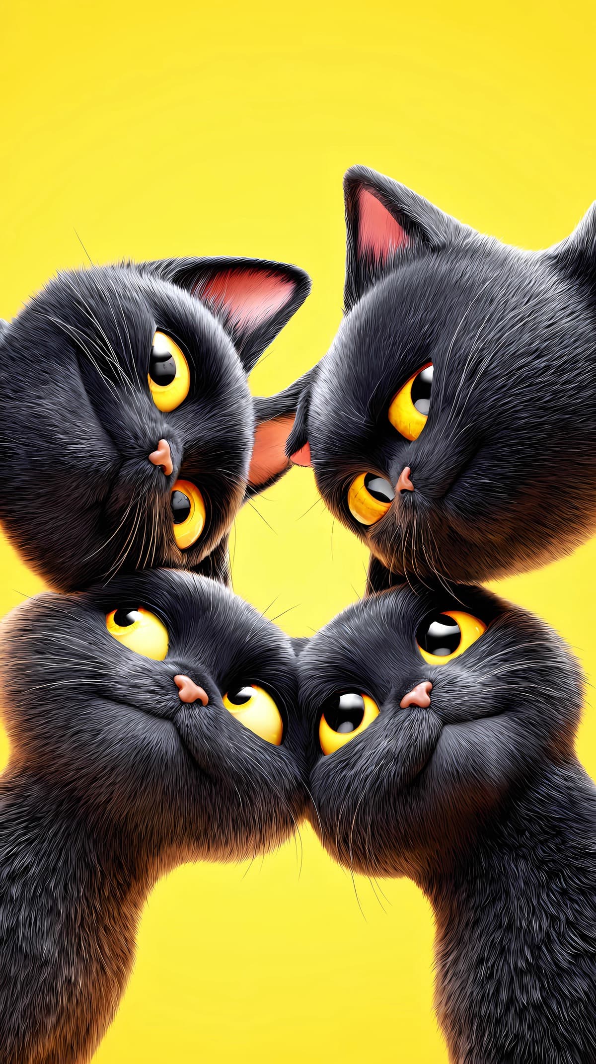 Cute Black Cat Circle Android Wallpaper – 3D Cartoon Kittens Golden Background wallpaper - Cat Wallpapers | Picmaze