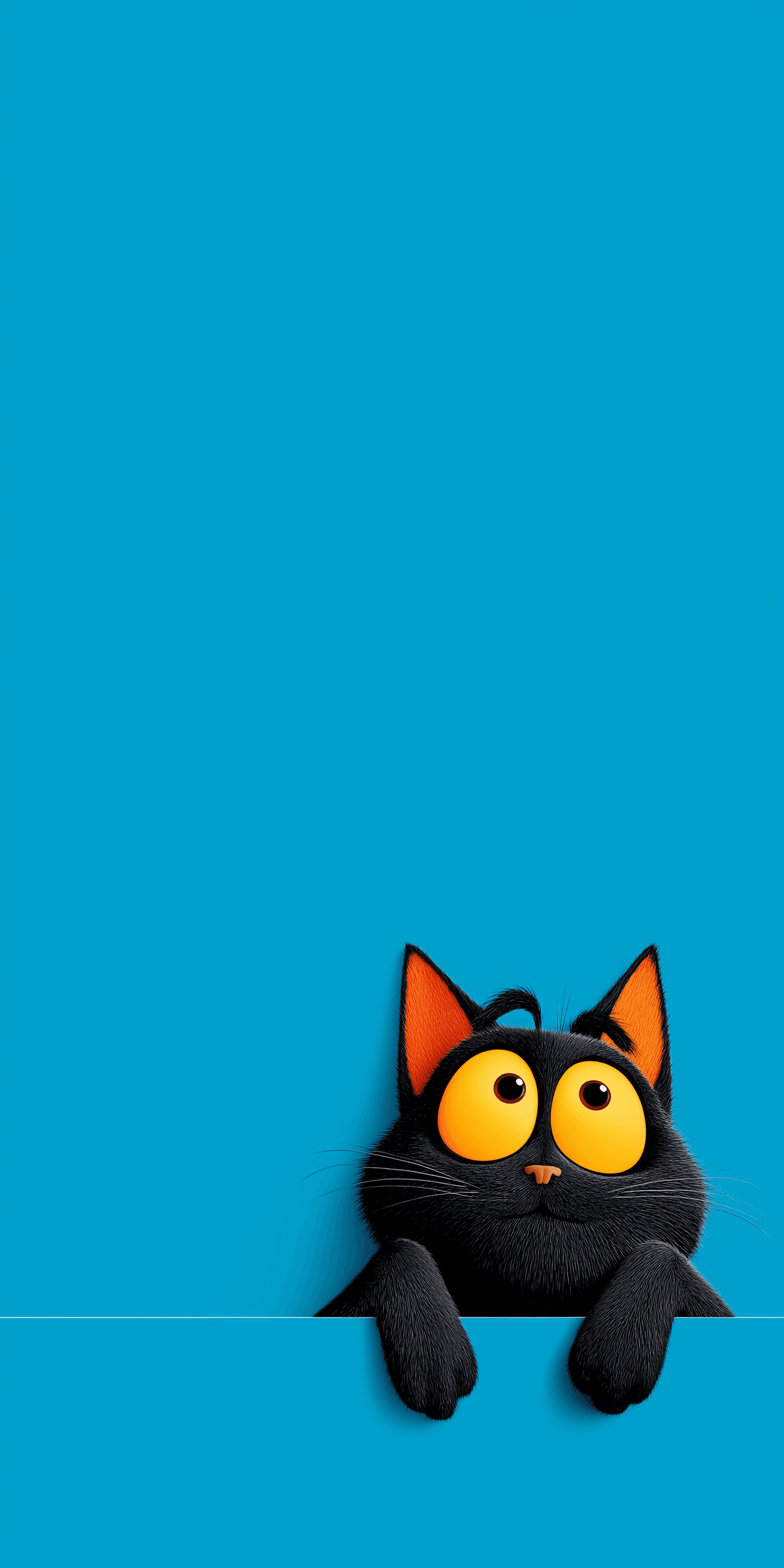Cute Black Cat Peeking Over Edge Wallpaper – Big‑Eyes Cartoon Cat Cyan Android Background wallpaper - Cat Wallpapers | Picmaze