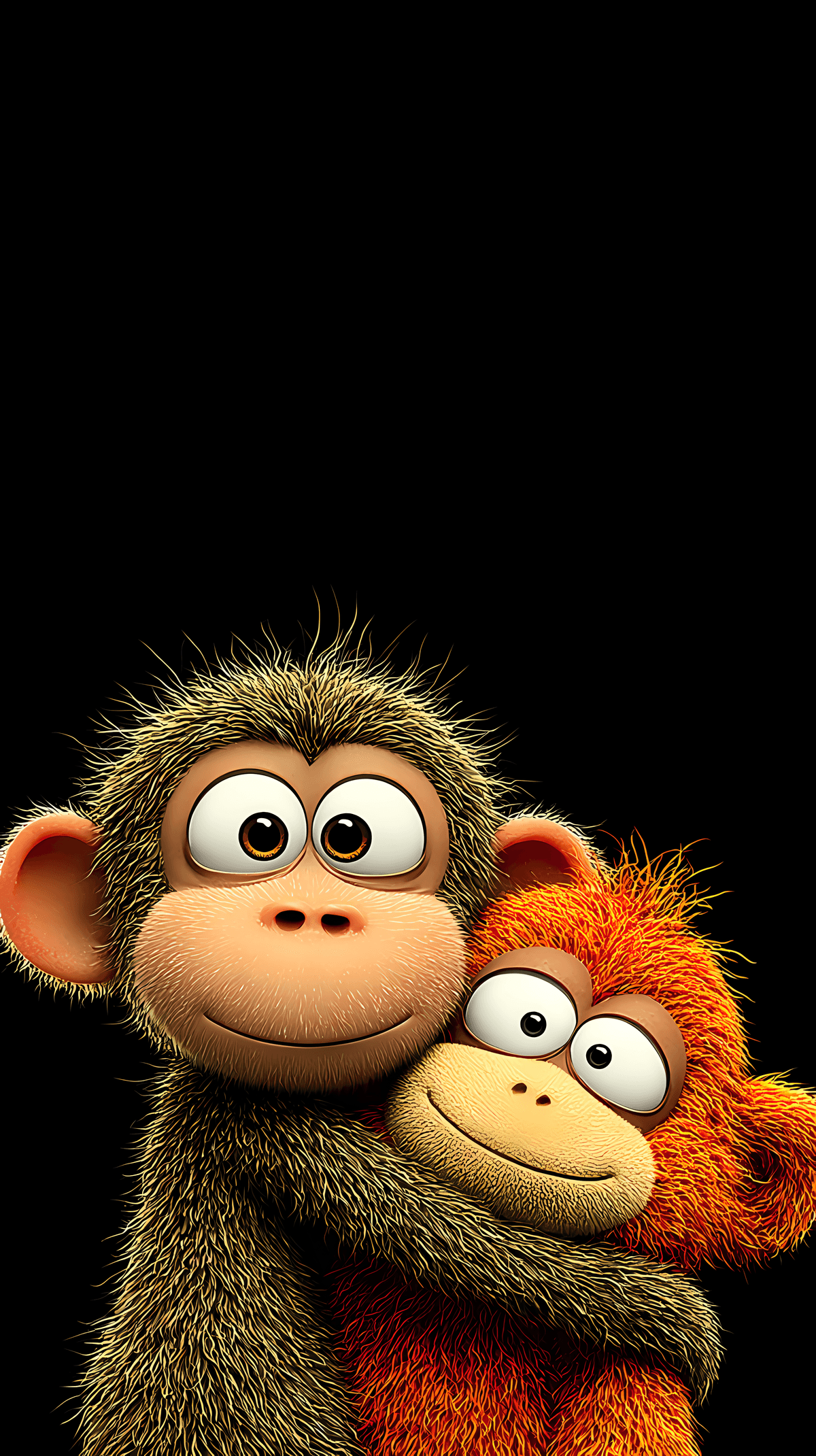 Cute Monkey Hugging Plush Friend – Dark Aesthetic 4K Cartoon Wallpaper wallpaper - monkey | Picmaze