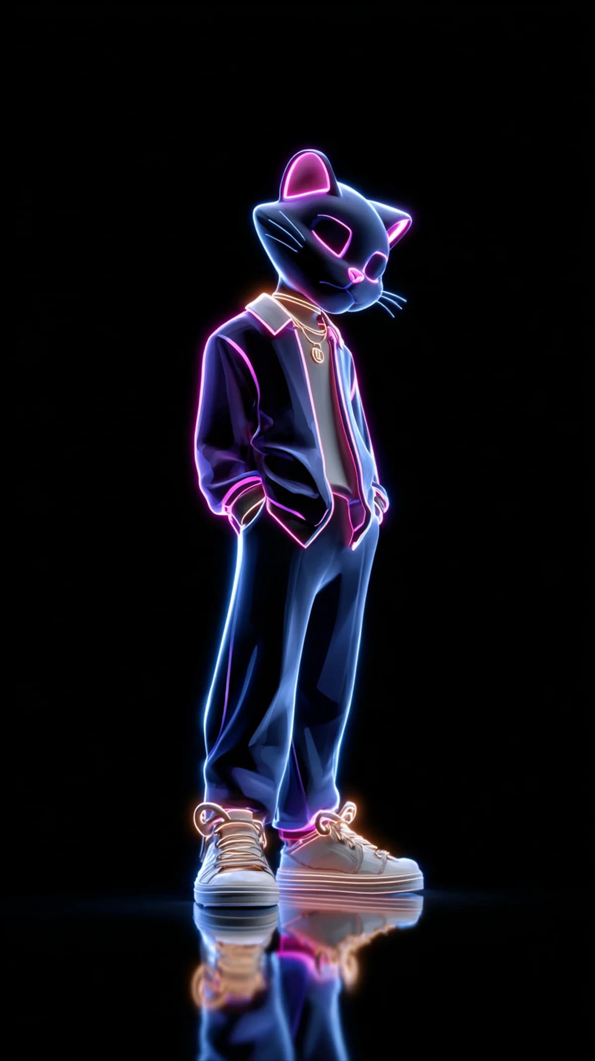 Neon Stylish Cat 3D Wallpaper with Pink Blue Glow wallpaper - neon style | Picmaze