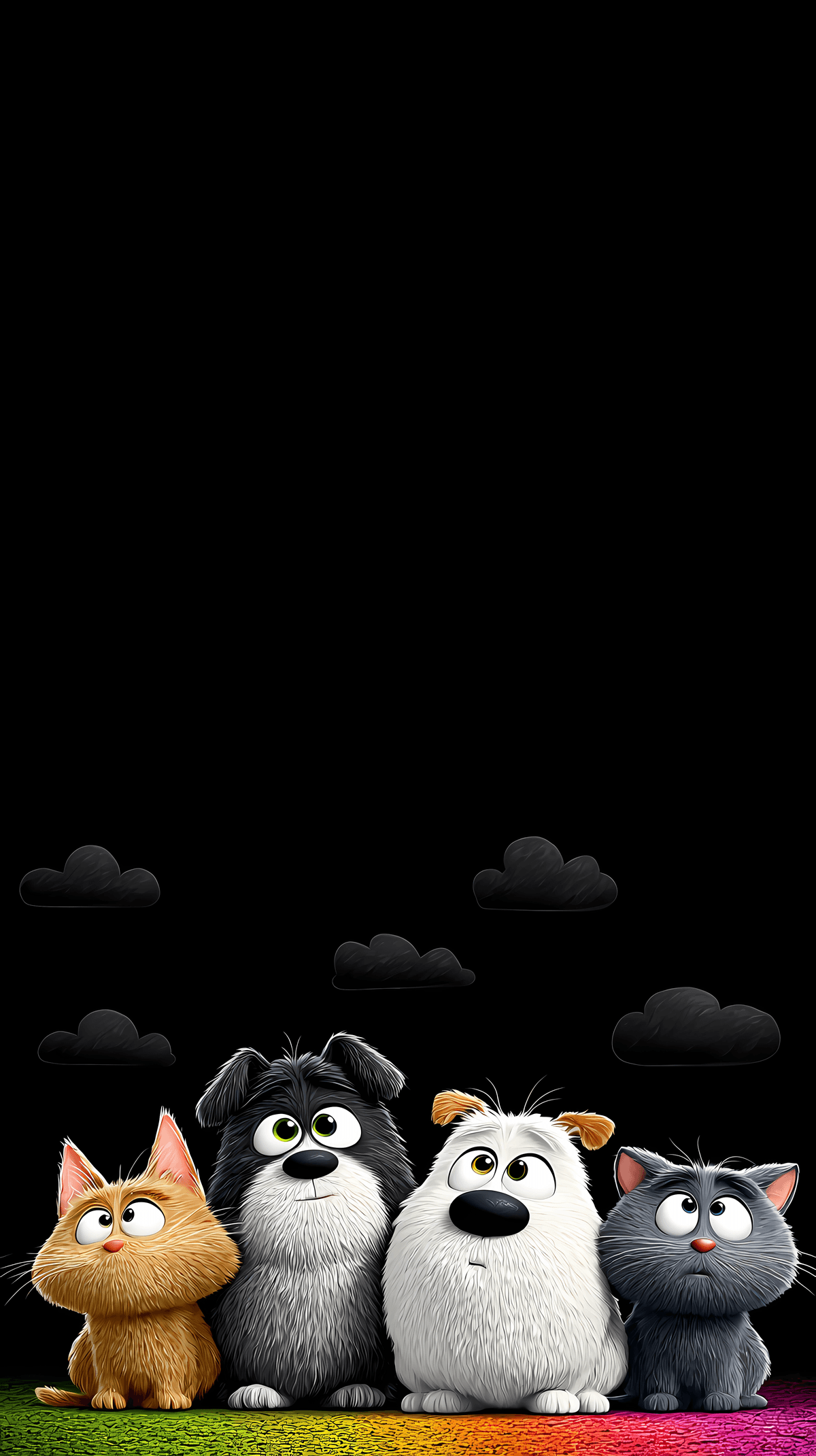 Cute Cartoon Pets Wallpaper – Funny Cat and Dog Friends Under Dark Clouds wallpaper - Cat Wallpapers | Picmaze