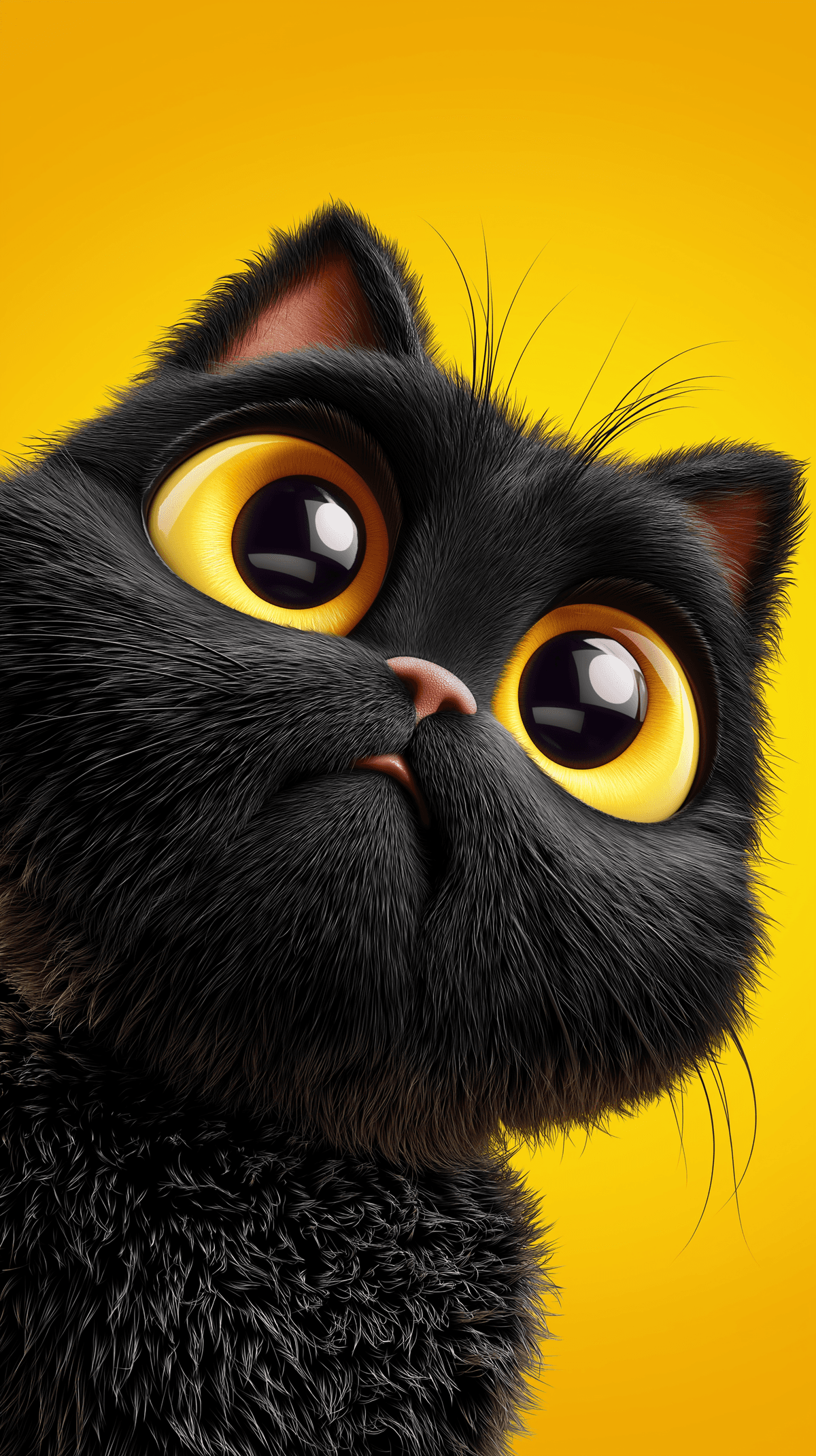 Big Eyes Black Cat Android Wallpaper – Ultra Cute 3D Kitten Yellow Background wallpaper - Cat Wallpapers | Picmaze