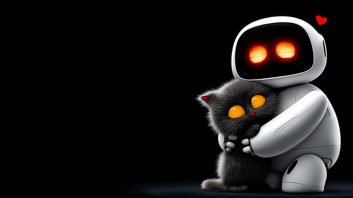 Cute Robot Hugging Black Cat 4K Dark Wallpaper wallpaper - 3D Wallpaper | Picmaze