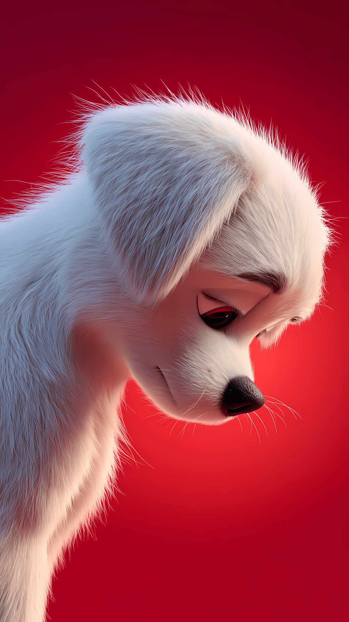 Cute Sad White Puppy Android Wallpaper – Emotional 3D Dog Red Background wallpaper - Dogs wallpaper | Picmaze
