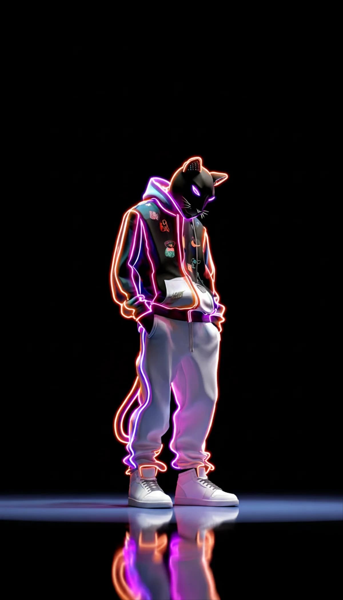 Neon Outline Cat Hoodie 3D Wallpaper with Purple Pink Glow wallpaper - neon style | Picmaze