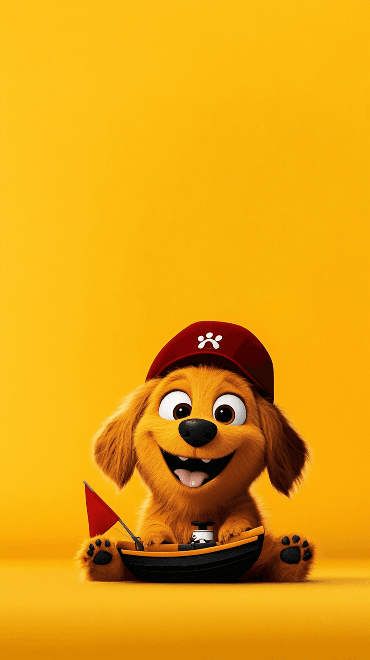 Cute Puppy with Toy Boat Wallpaper 4K Yellow Background wallpaper - Dogs wallpaper | Picmaze