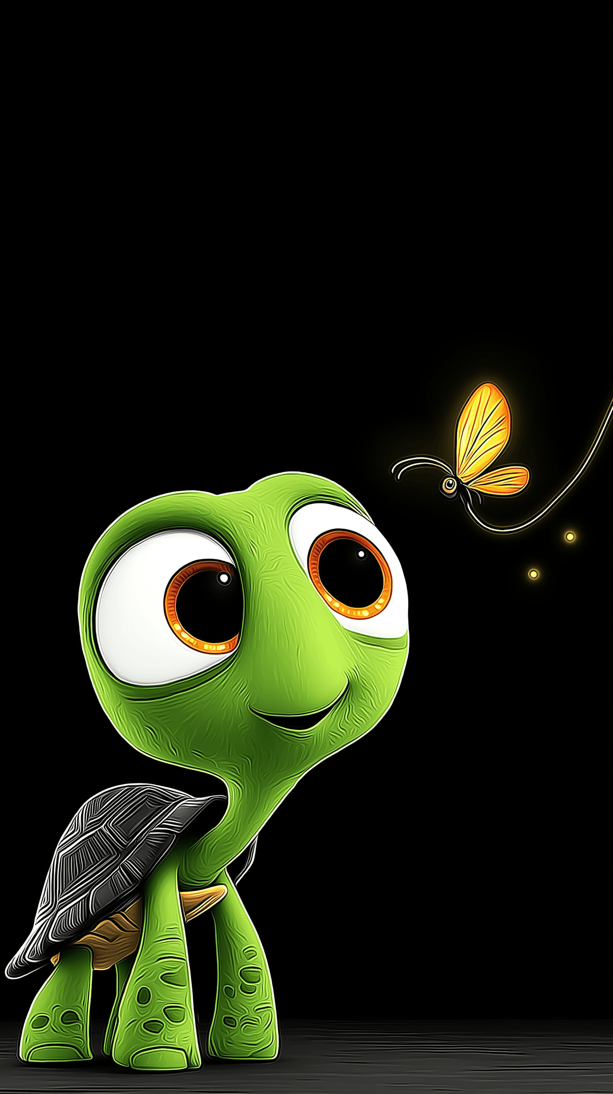 Cute Cartoon Turtle Close‑Up Android Wallpaper – Big Eyes Turtle with Glowing Butterfly wallpaper - Turtle | Picmaze