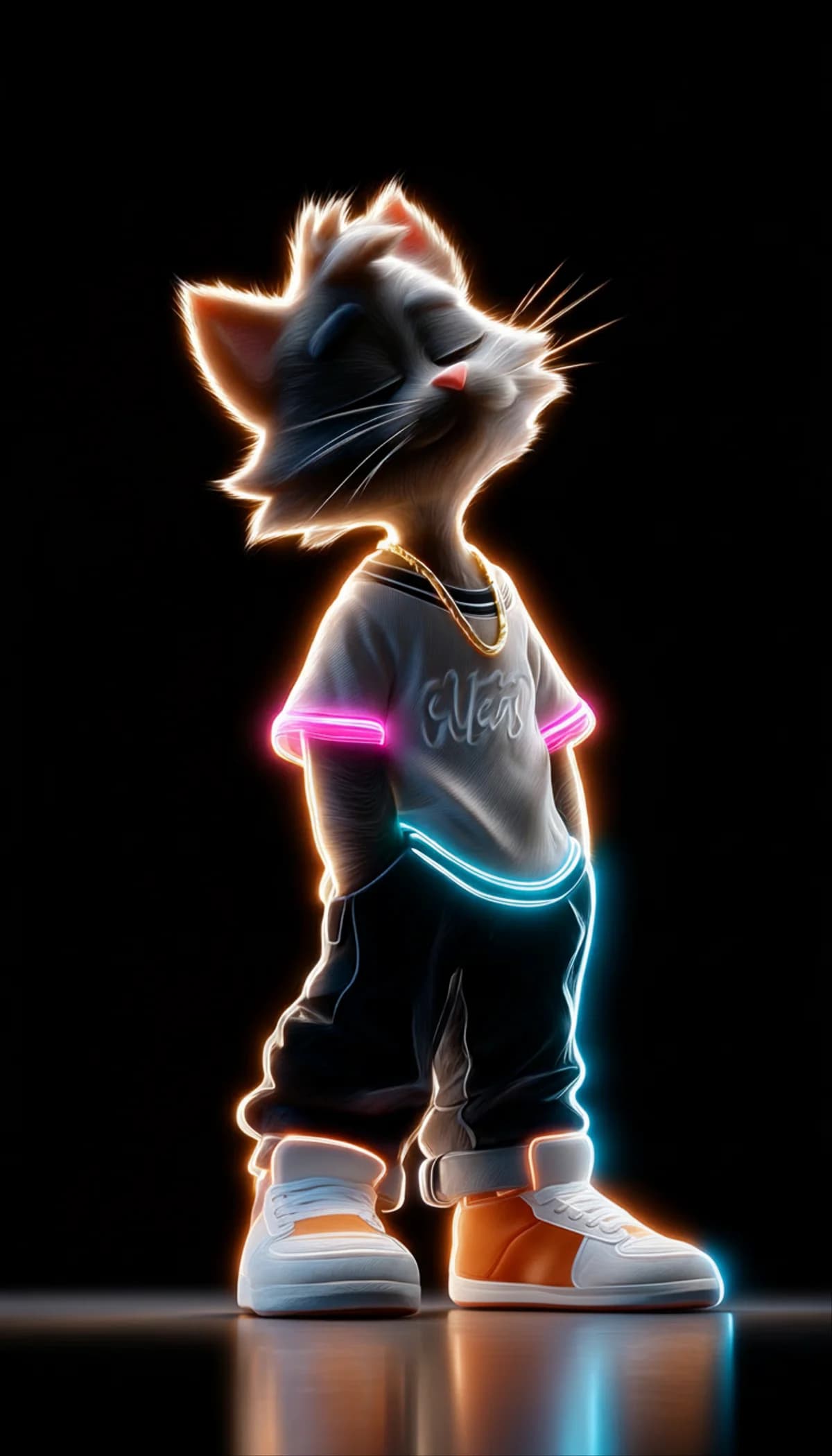 Neon Chill Cat 3D Wallpaper with Soft Color Glow wallpaper - neon style | Picmaze