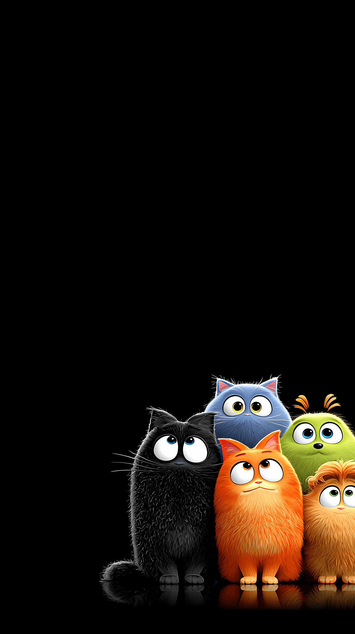 Cute Cartoon Cat Friends Wallpaper – Colorful Big‑Eyes Kittens Black Background wallpaper - Cat Wallpapers | Picmaze