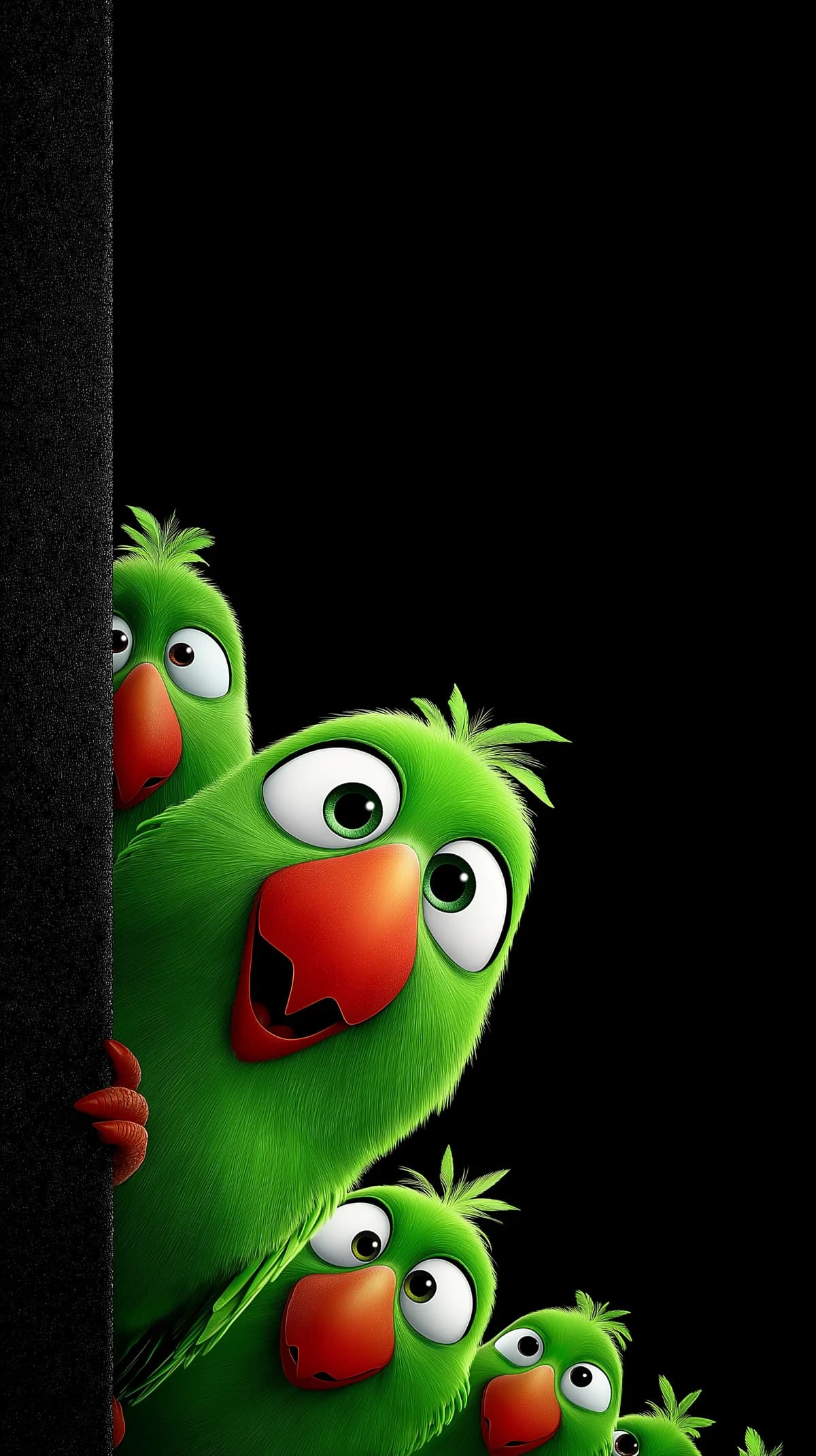 Funny Green Parrots Peeking Minimal Black Wallpaper wallpaper - parrots | Picmaze