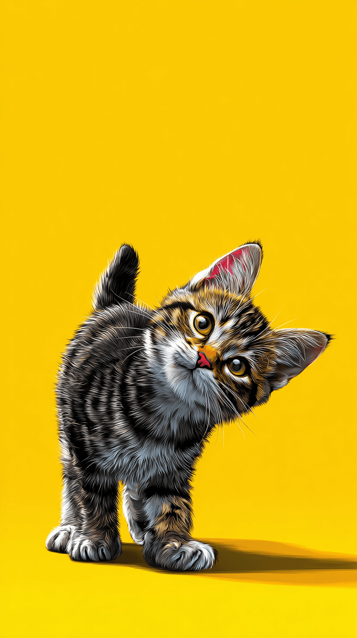 Cute Tilted Head Kitten Android Wallpaper – Curious Tabby Cat Yellow Background wallpaper - Cat Wallpapers | Picmaze