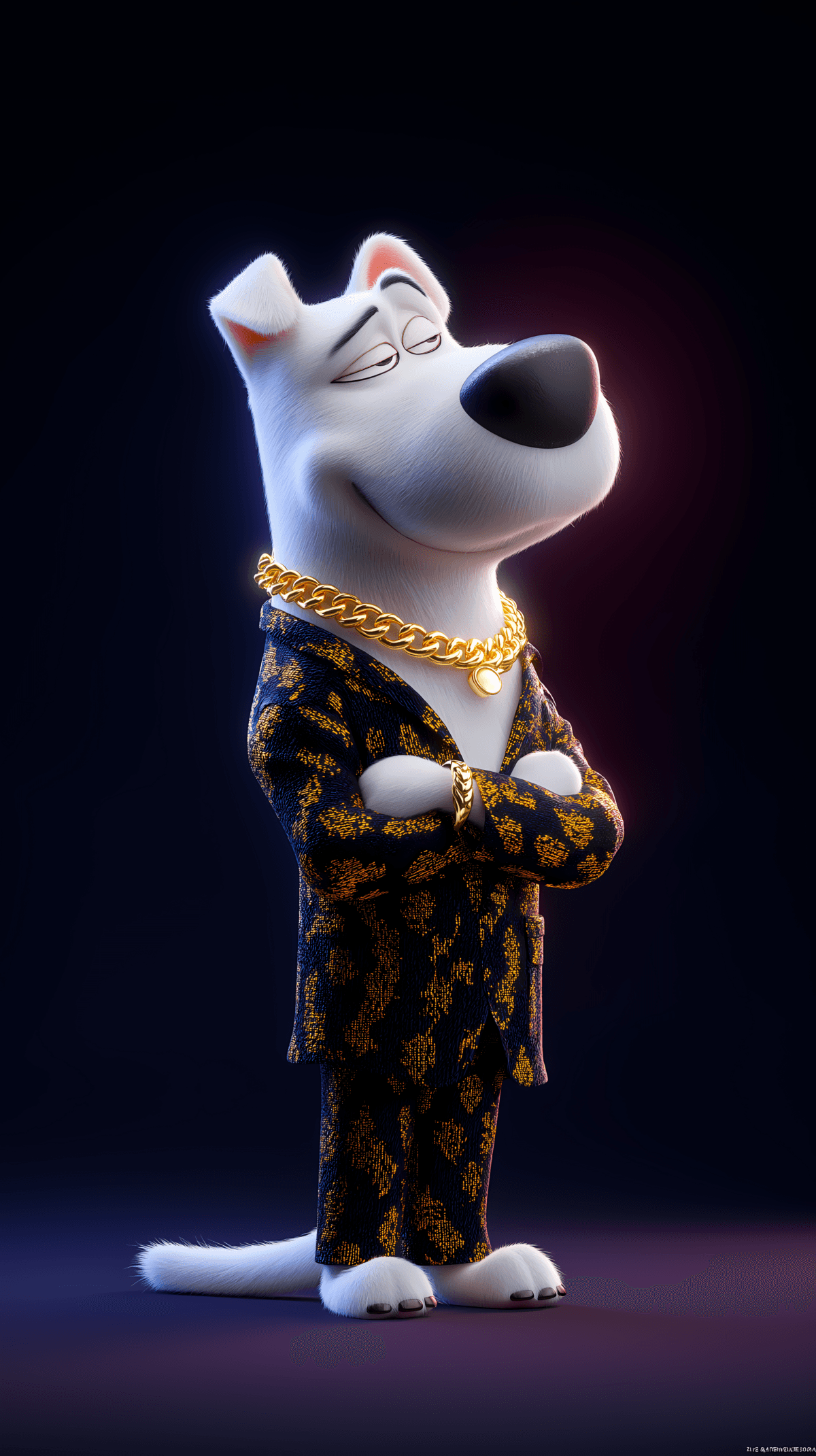 Luxury White Dog in Gold Suit 3D Wallpaper – Premium Android Dark Aesthetic Background wallpaper - Mobile | Picmaze