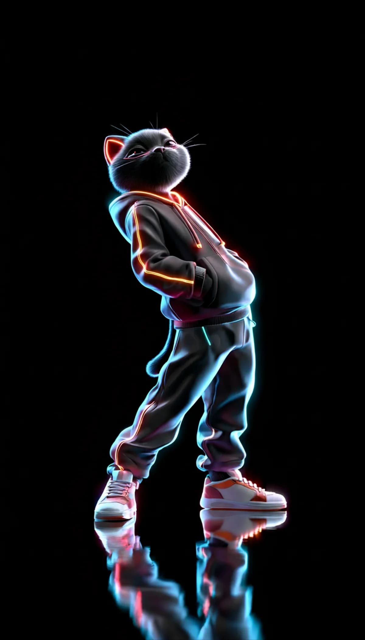 Neon Leaning Cat Hoodie 3D Wallpaper with Blue Pink Glow wallpaper - neon style | Picmaze