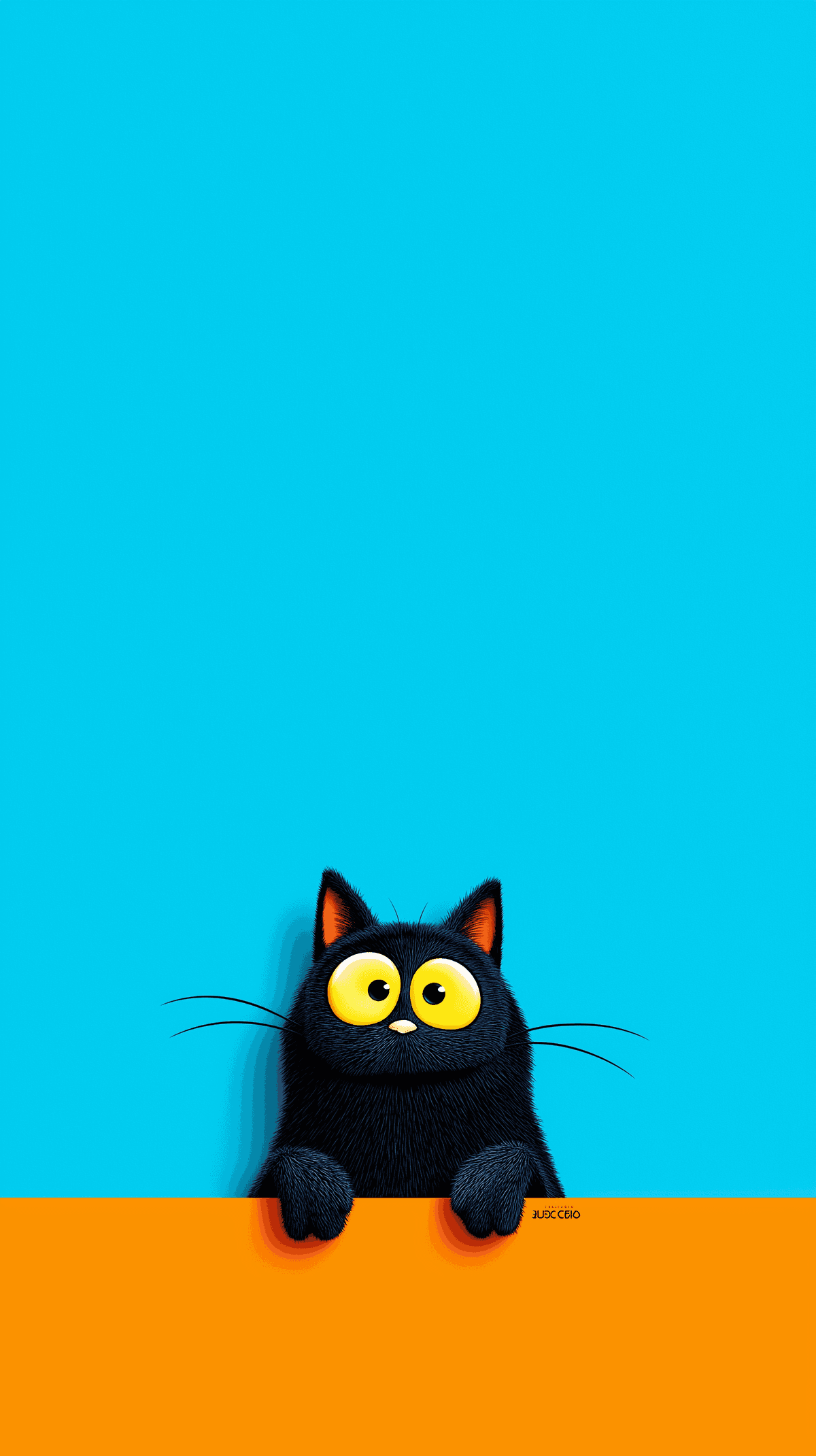 Cute Big‑Eyes Black Cat Wallpaper – Minimal Cartoon Kitty Cyan Background Android wallpaper - Cat Wallpapers | Picmaze