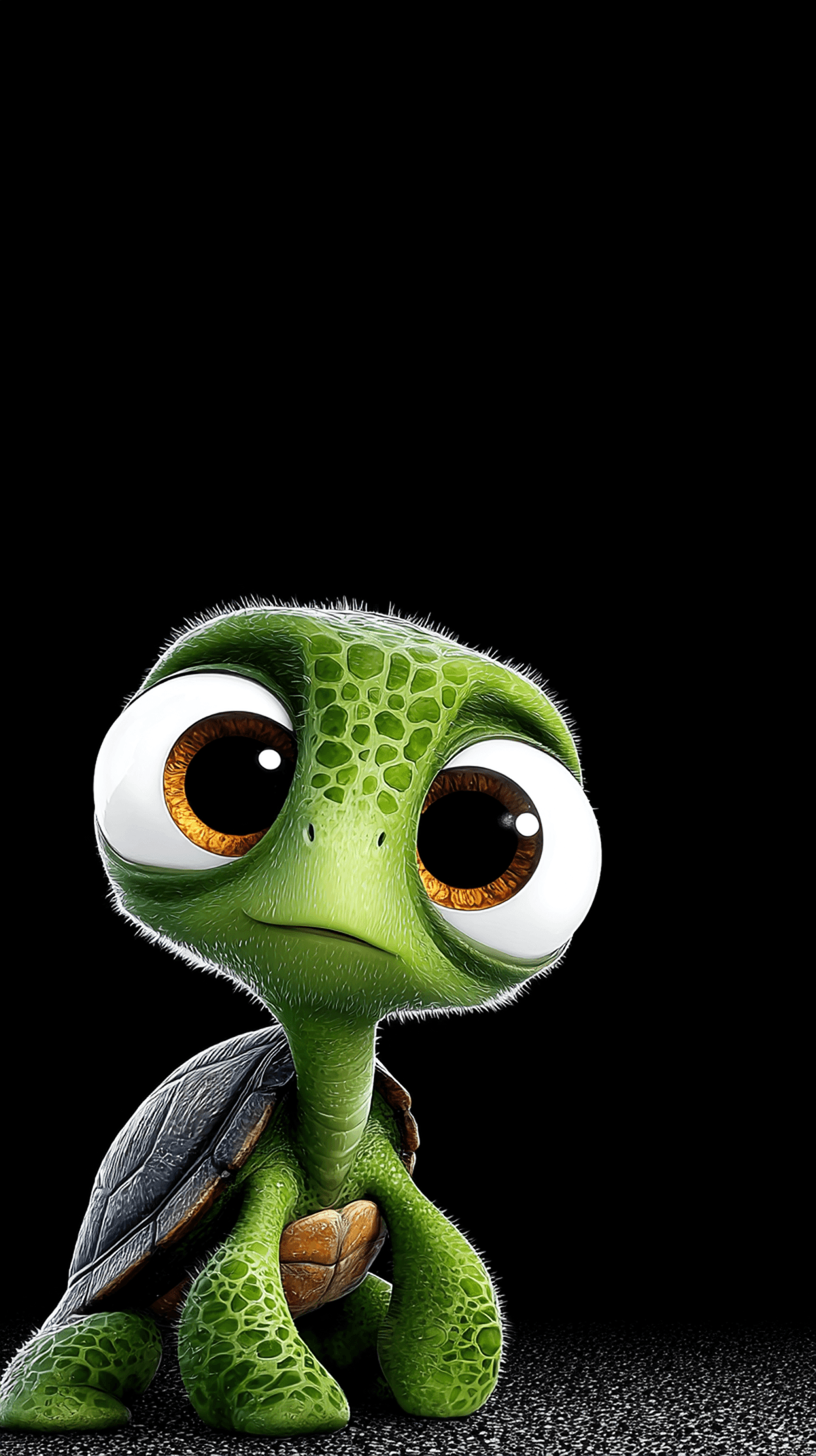 Cute Baby Turtle Close‑Up Android Wallpaper – Big Eyes Cartoon Turtle Minimal Dark Background wallpaper - Turtle | Picmaze