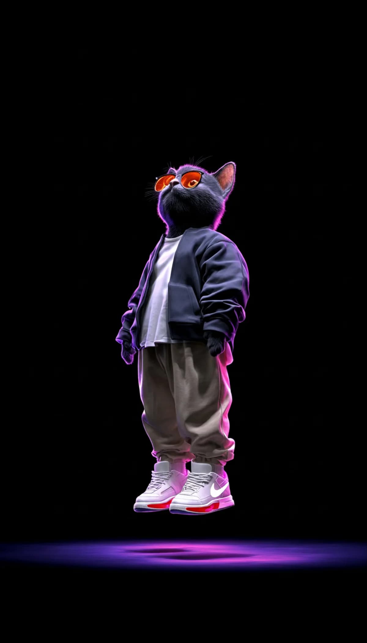 Floating Neon Cat 3D Wallpaper with Orange Glasses Glow wallpaper - neon style | Picmaze