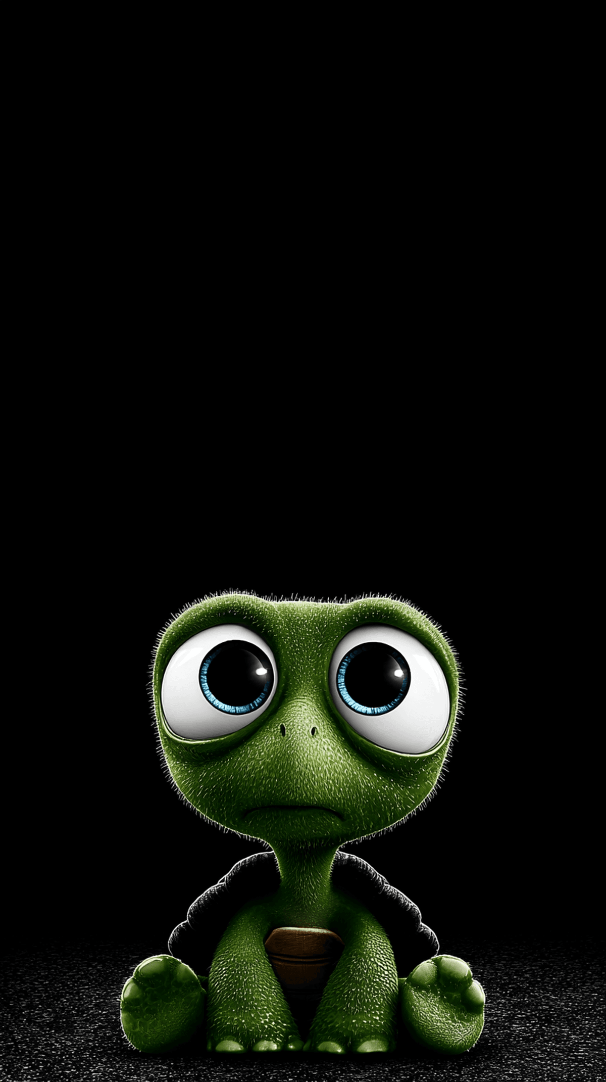 Cute Baby Turtle Sitting Alone Android Wallpaper – Big Eyes Cartoon Turtle Minimal Dark Background wallpaper - Turtle | Picmaze
