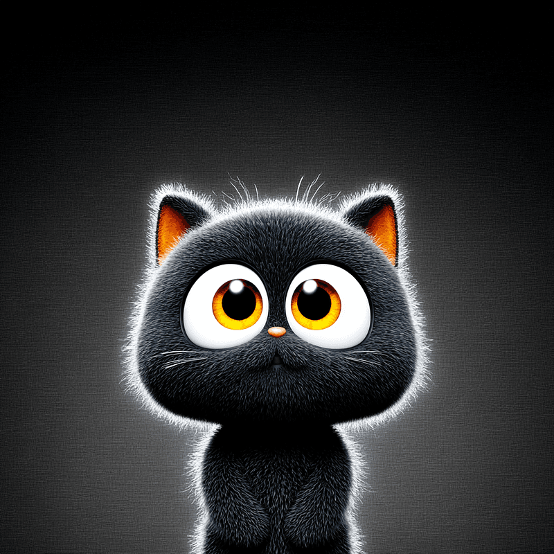Cute Big-Eyed Black Kitten 4K Cartoon Profile Picture profile picture