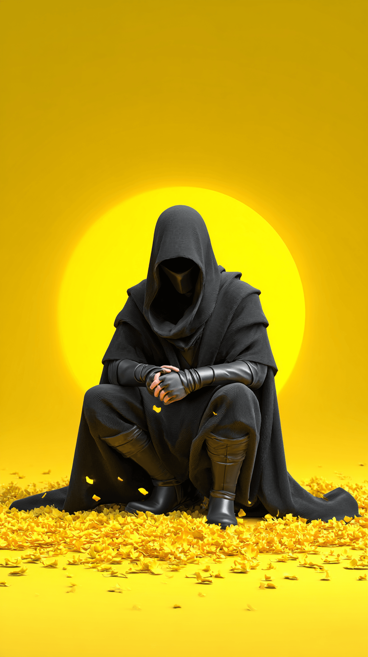 Dark Hooded Phantom Android Wallpaper – Mysterious Warrior Yellow Sun Background wallpaper - Ninja Wallpapers  | Picmaze