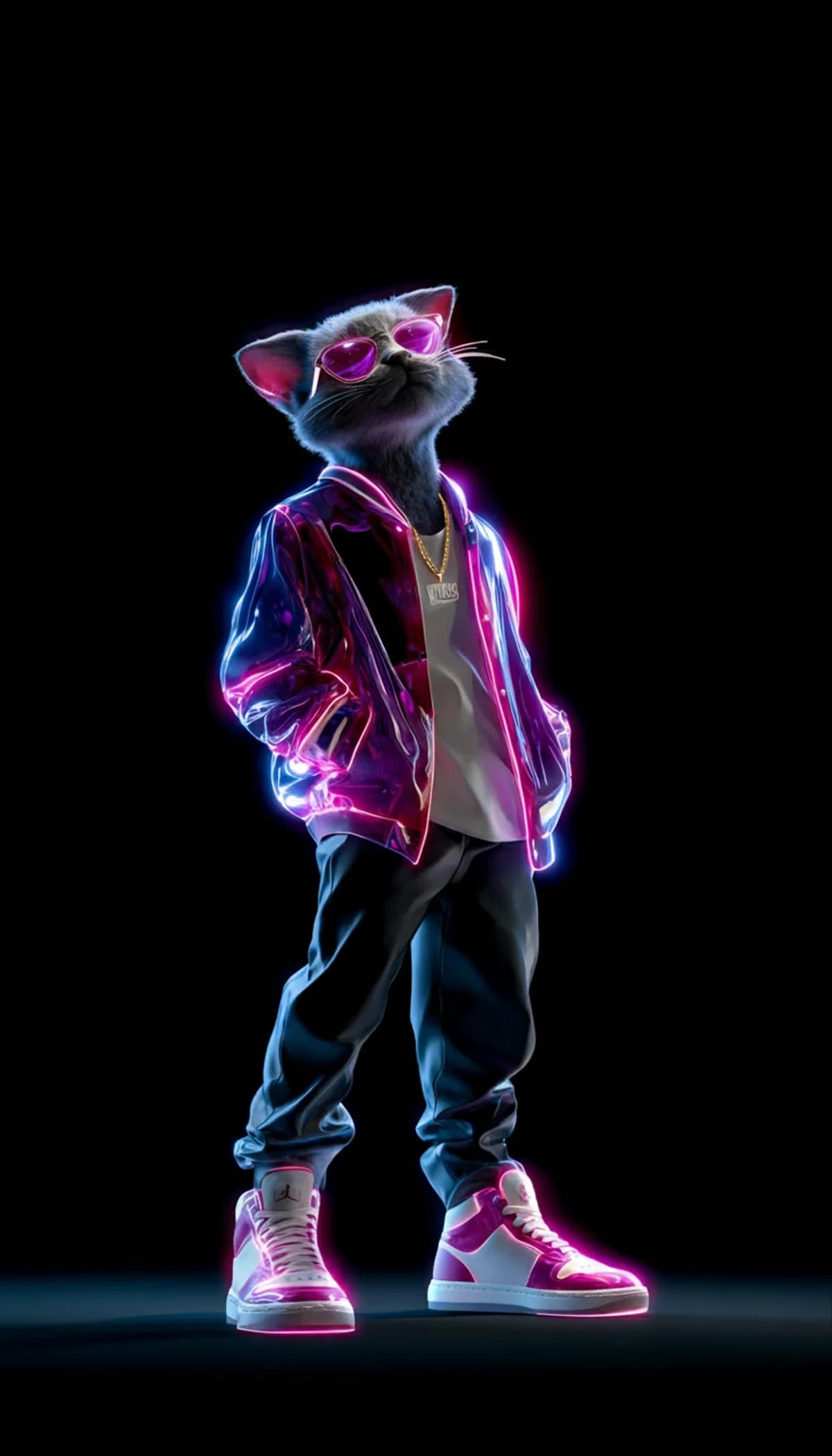 Neon Glass Jacket Cat 3D Wallpaper with Pink Blue Glow wallpaper - neon style | Picmaze