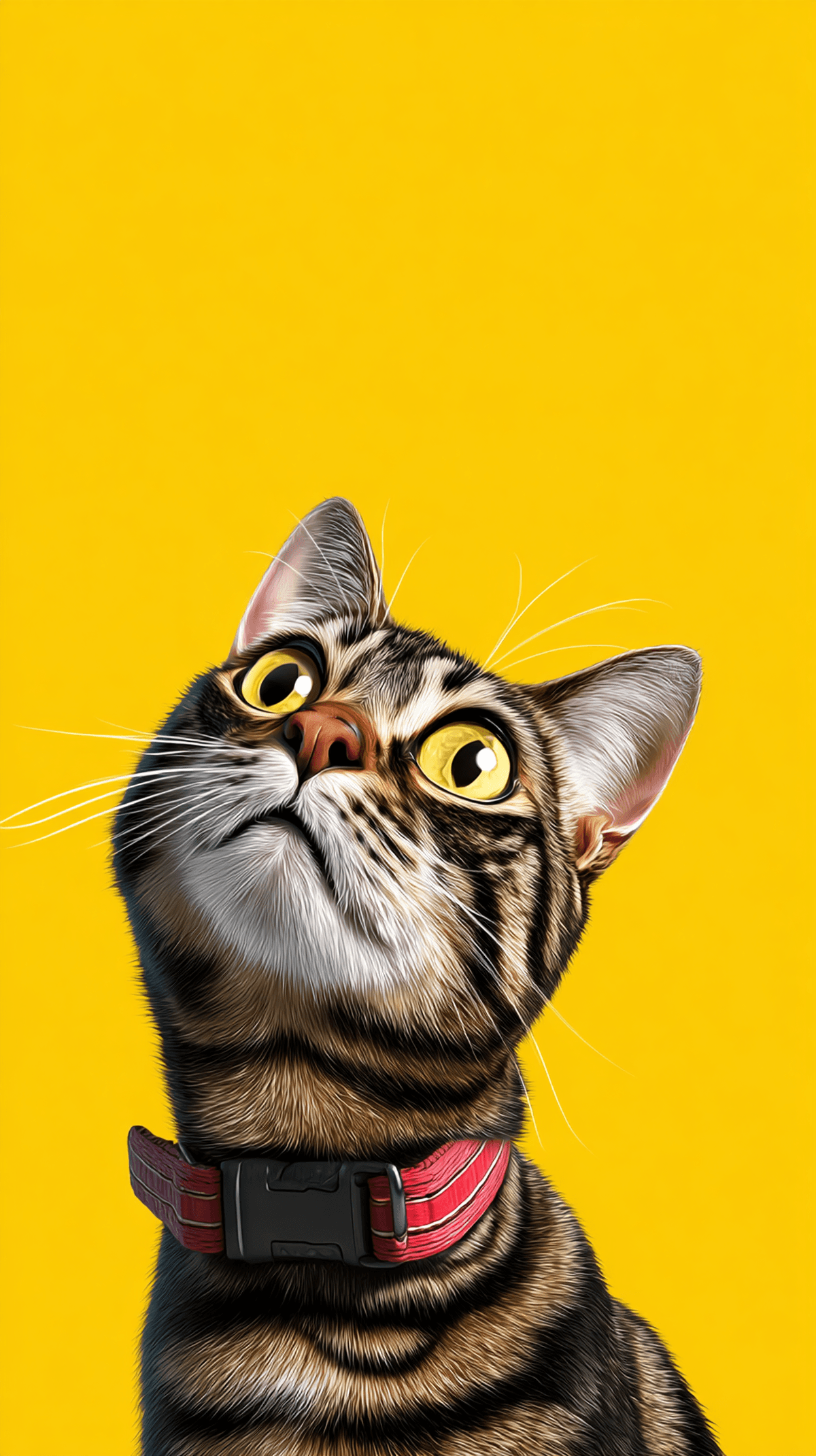 Curious Tabby Cat Looking Up Android Wallpaper – Golden Eyes Kitty Yellow Background wallpaper - Cat Wallpapers | Picmaze