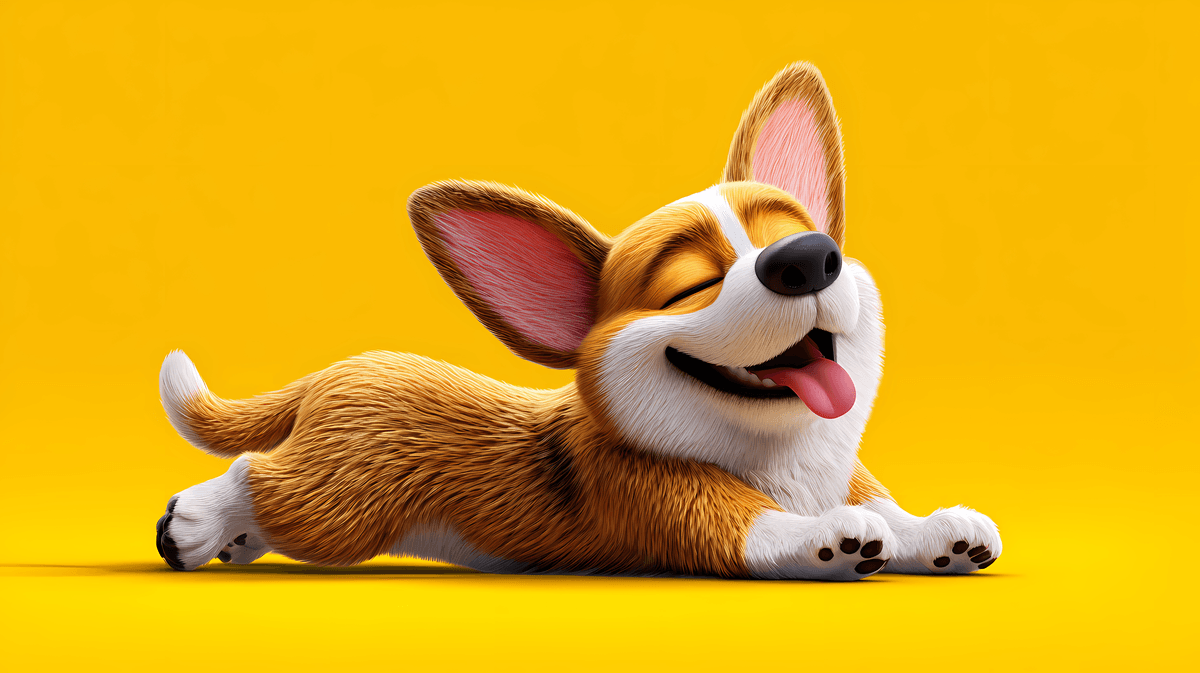 Happy Corgi Dog Desktop Wallpaper – Cute Cartoon Puppy Yellow Background 4K wallpaper - pc wallpapers | Picmaze
