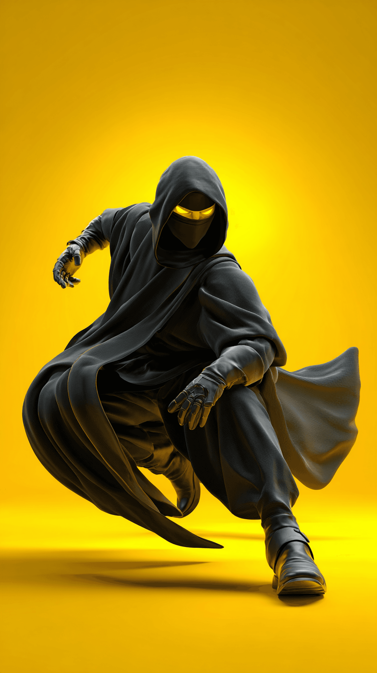 Dark Stealth Ninja Android Wallpaper – Hooded Warrior with Glowing Eyes Yellow Background wallpaper - Ninja Wallpapers  | Picmaze