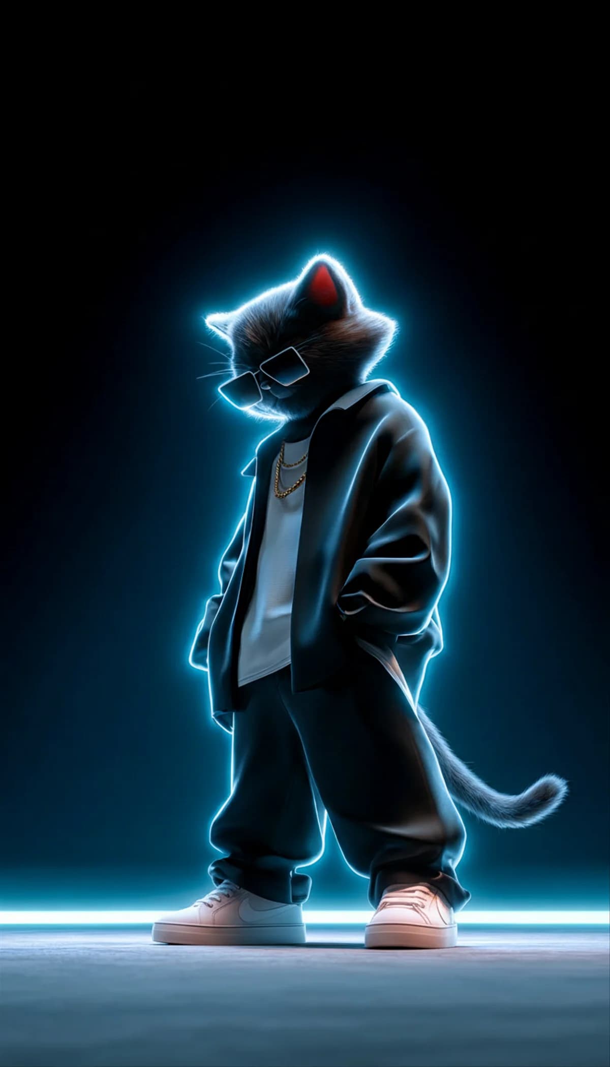 Blue Neon Cat 3D Wallpaper with Cool Glow Aesthetic wallpaper - neon style | Picmaze
