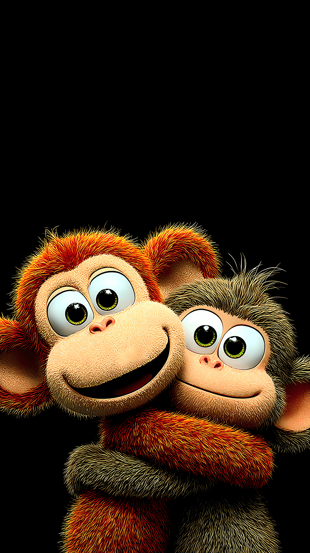 Cute Cartoon Monkeys Hugging – Adorable 4K Dark Aesthetic Wallpaper wallpaper - monkey | Picmaze