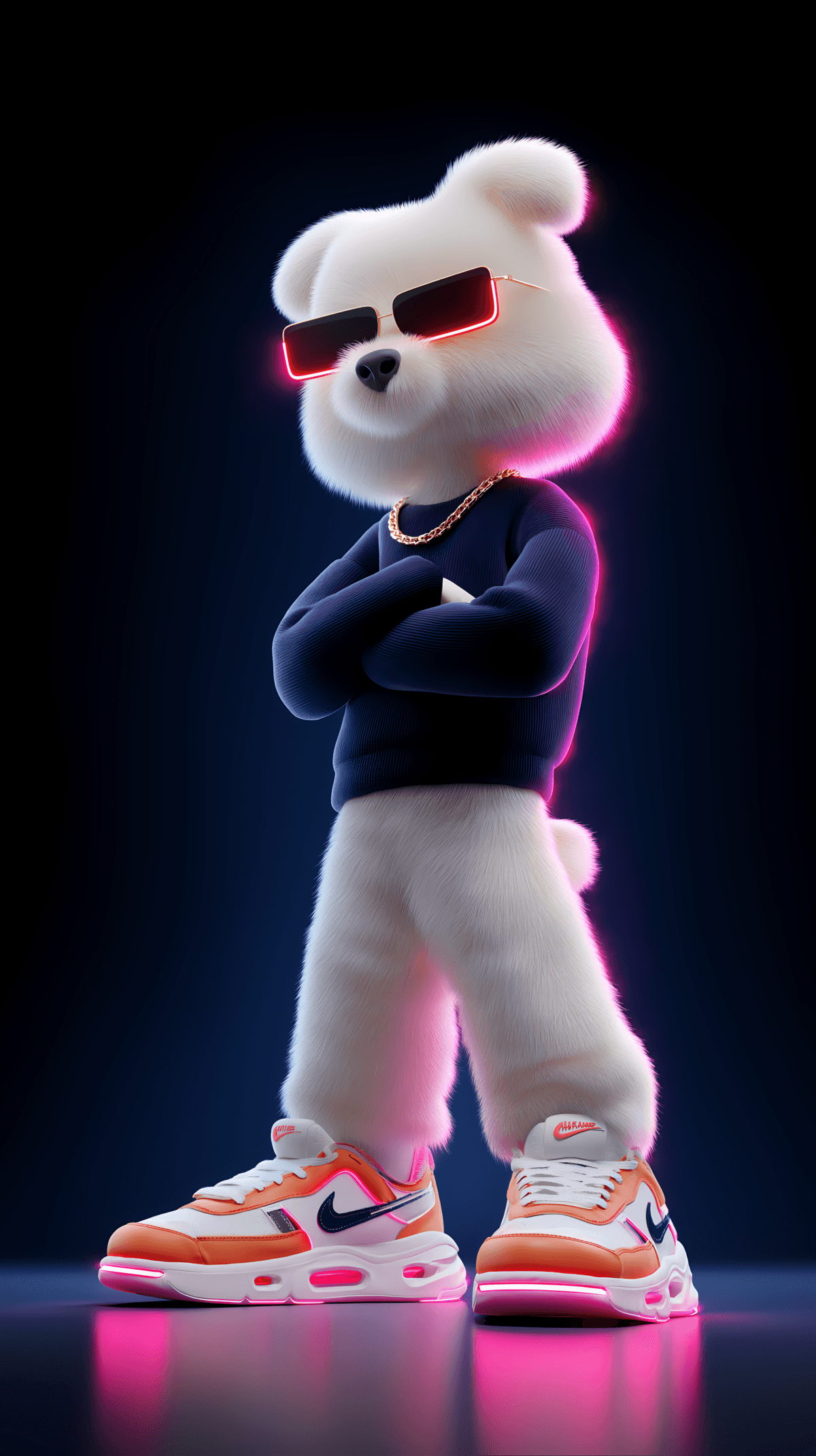 Cool White Dog with Neon Sunglasses 3D Wallpaper – Modern Android Dark Background wallpaper - Mobile | Picmaze