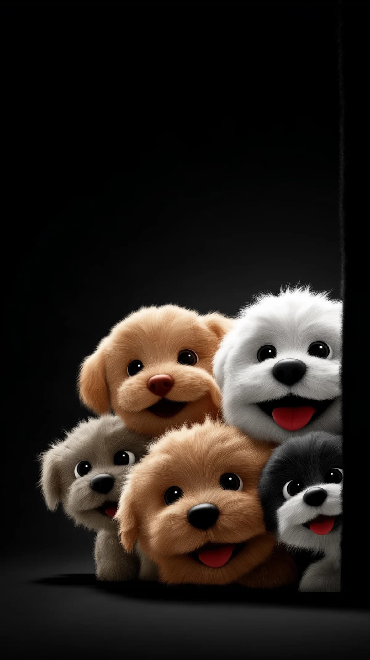 Cute Cartoon Puppies Peeking Corner Black 4K Wallpaper wallpaper - Dogs wallpaper | Picmaze