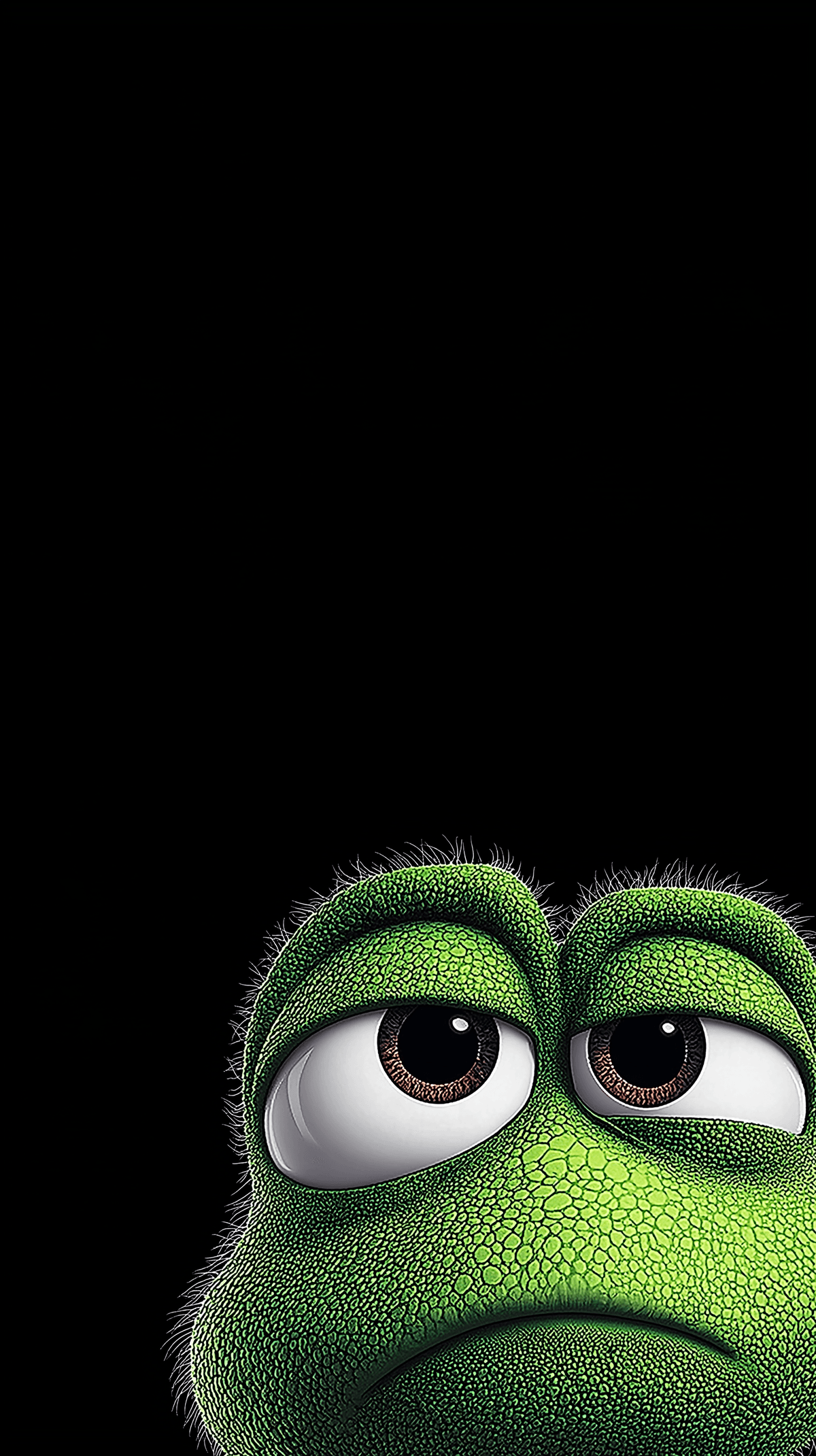 Cute Sad Frog Close‑Up Android Wallpaper – Big Eyes Cartoon Frog Minimal Dark Background wallpaper - Turtle | Picmaze