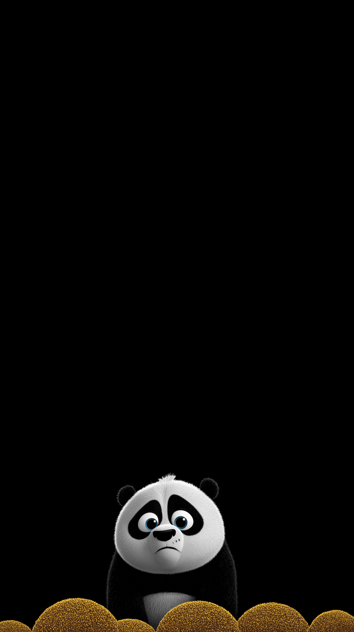 Sad Cute Panda Behind Golden Bubbles Android Wallpaper – Emotional Cartoon Panda Minimal Dark Background wallpaper - Panda Wallpapers | Picmaze